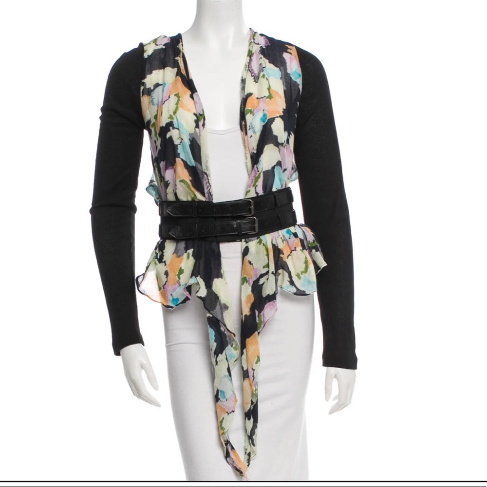 Elizabeth and James leather paneled printed cardigan